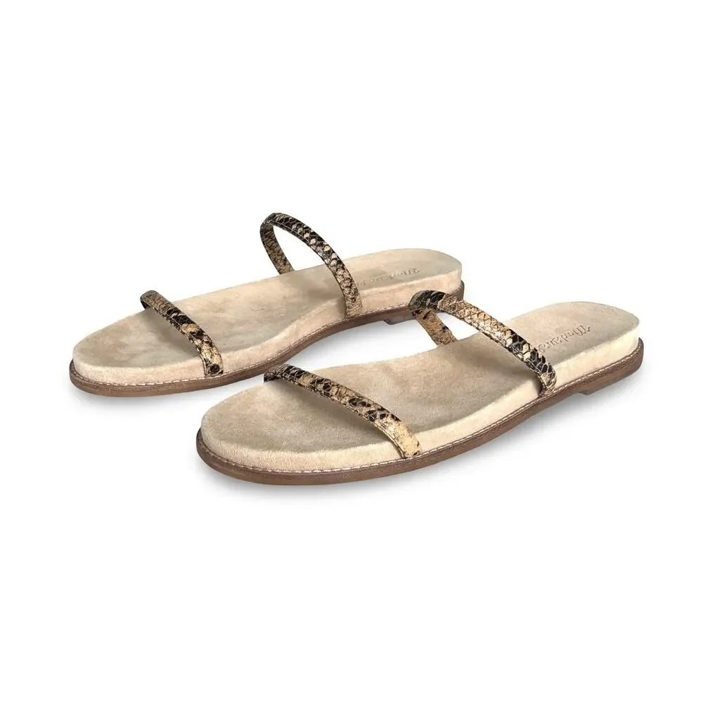 Madewell Bare Slide Sandals Size 8.5 Tan & Brown Snake Skin Pattern Flats